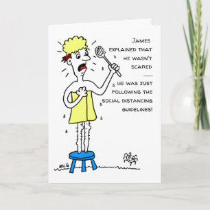 Abstand haltender Cartoon-Mann Karte