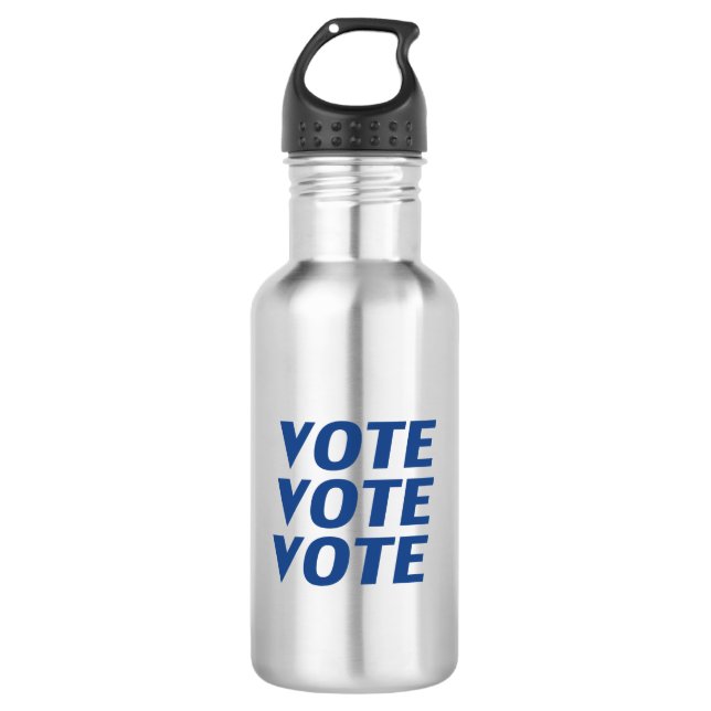 "Abstimmung" - Blaue Buchstaben Edelstahlflasche (Vorderseite)