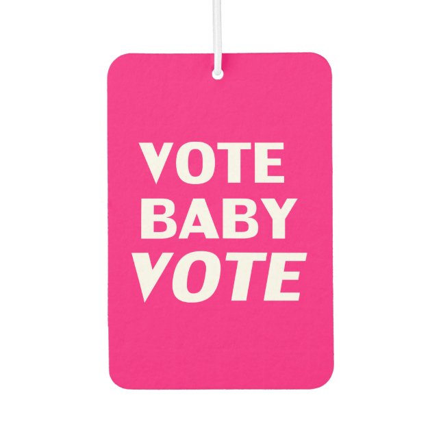 "Abstimmung für Baby" - heißrosa, weiß - Lufterfri Autolufterfrischer (Vorderseite)