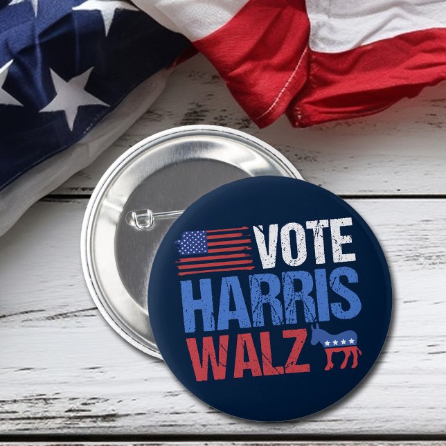 Abstimmung Harris Walz Demokrat Donkey American Fl Button (Von Creator hochgeladen)
