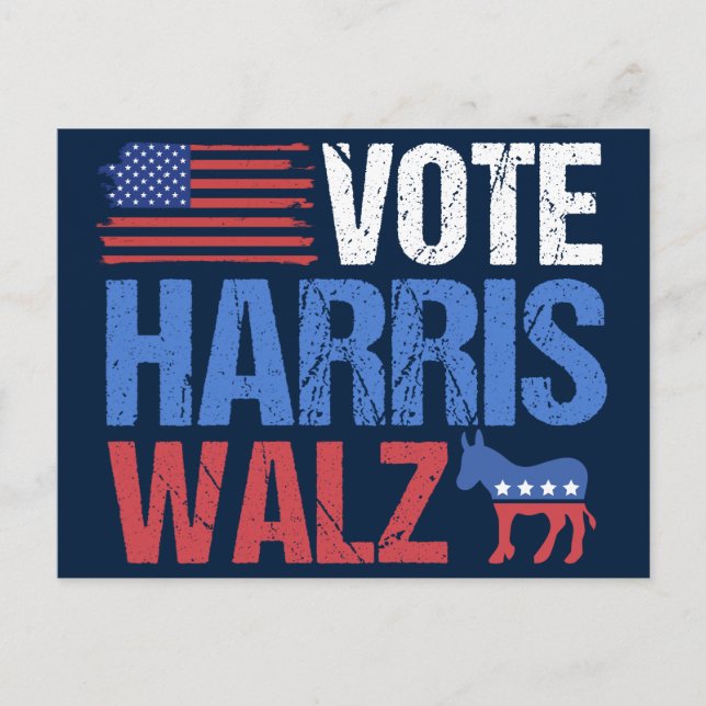 Abstimmung Harris Walz Demokrat Donkey American Fl Postkarte (Vorderseite)