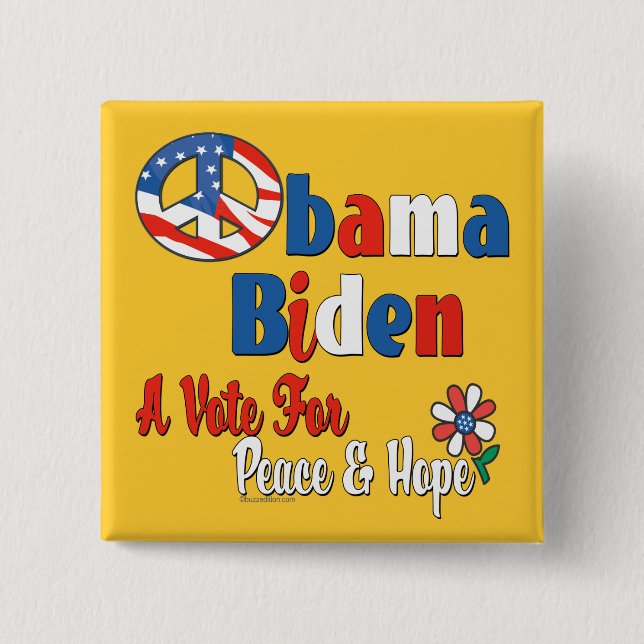 Abstimmung Obama Biden für Frieden und Liebe Button (Vorderseite)