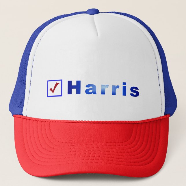 Abstimmung über Harris Red Karo in Blue Box Hats Truckerkappe (Vorderseite)