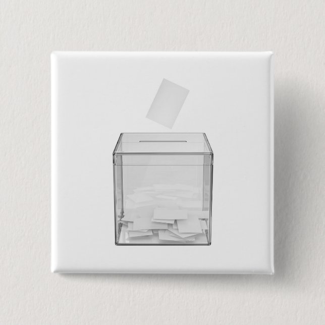 Abstimmungspapier und transparente Wahlurne Button (Vorderseite)