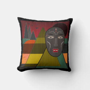 Abstract african mask in retro vintage colors kissen