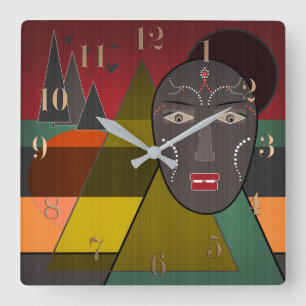 Abstract african mask in retro vintage colors quadratische wanduhr