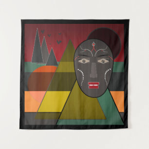 Abstract african mask in retro vintage colors wandteppich