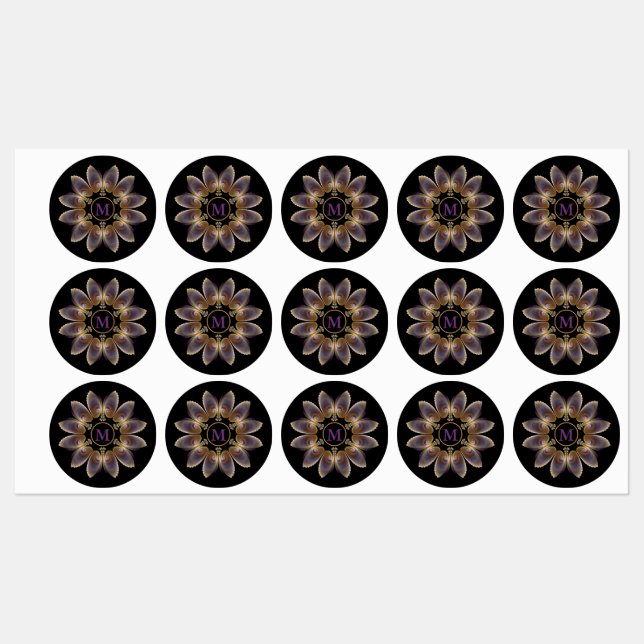 Abstract Angel Wings Mandala Fractal Monogram Etiketten (Blatt)