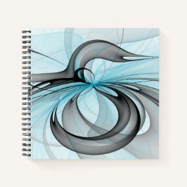Abstract Anthracite Gray Blue Modern Fractal Art Notizbuch