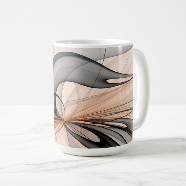 Abstract Anthracite Gray Sienna Modern Fractal Art Kaffeetasse (VorderseiteRechts)