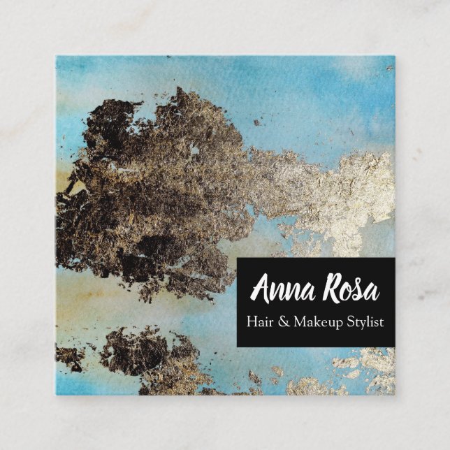 *Abstract Aquarell-blaues silbernes schwarzes Quadratische Visitenkarte (Vorderseite)