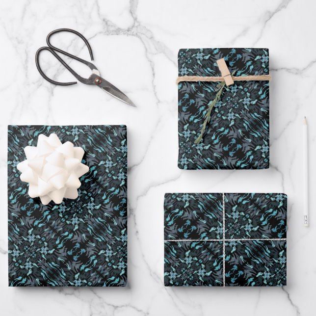 Abstract Aquatic Shaded Repeating Pattern Swirls Geschenkpapier Set (Vorderseite)