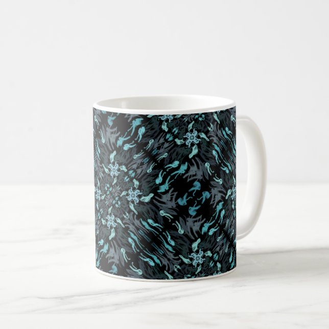 Abstract Aquatic Shaded Repeating Pattern Swirls Kaffeetasse (VorderseiteRechts)
