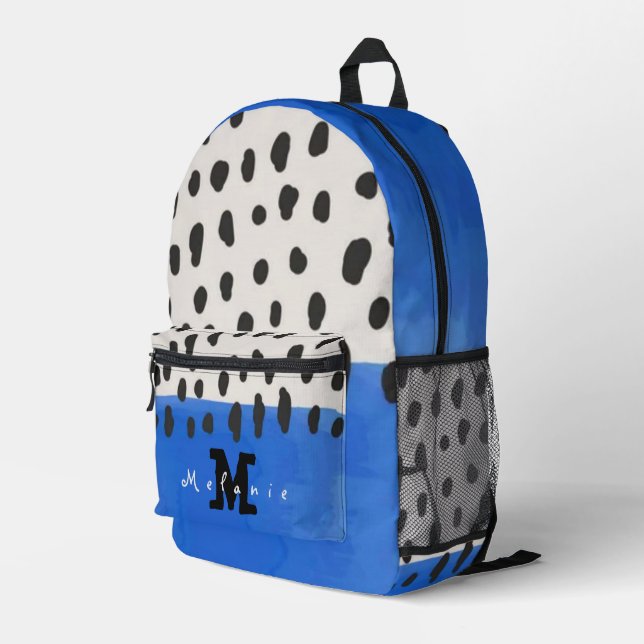 Abstract art minimal Monogram retro blue Bedruckter Rucksack (Rückseitige Ecke Rechts)