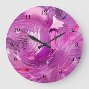 Abstract Art Modern Purple Pink White Große Wanduhr