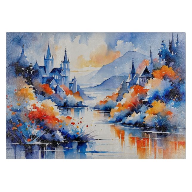 Abstract Art Orange and Blue Sea View Landscape  Schneidebrett (Vorderseite)