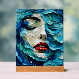 Abstract art painting female face ocean waves acrylschild