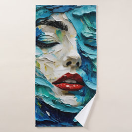 Abstract art painting female face ocean waves badhandtuch set