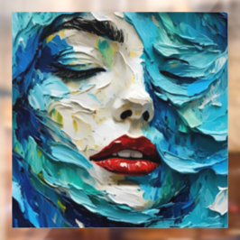 Abstract art painting female face ocean waves fensteraufkleber