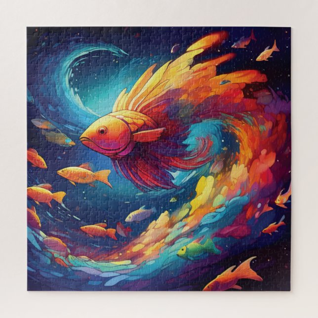 Abstract art with fish in space puzzle (Vertikal)