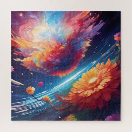 Abstract art with flowers in space puzzle