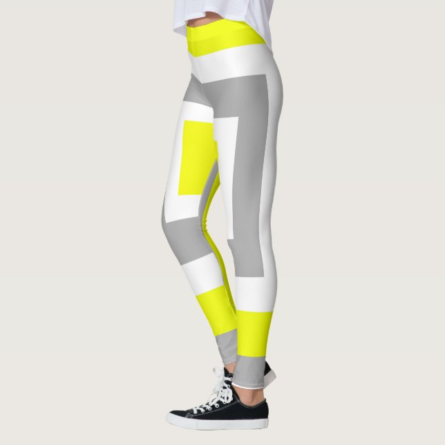 Abstract Art Yellow Grey White Leggings (Links)