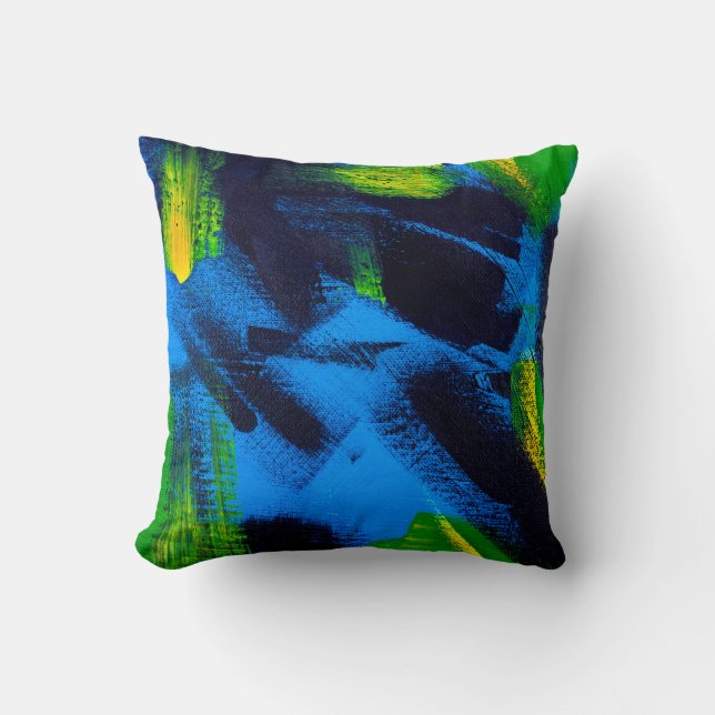 Abstract background. Acrylic black, yellow, blue,  Kissen (Vorderseite)