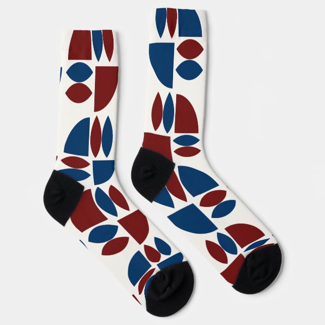 Abstract Bauhaus shapes in dark red and blue Socken (Rechts)
