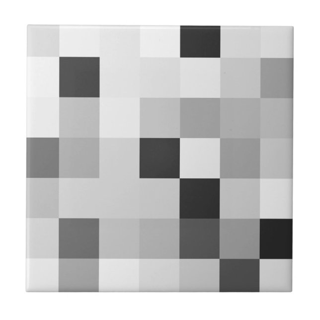 Abstract Black and White Pixelated Mosaic Grid Fliese (Vorderseite)