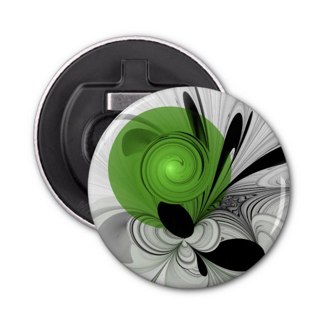 Abstract Black and White with Green Fractal Art Flaschenöffner (Vorderseite)