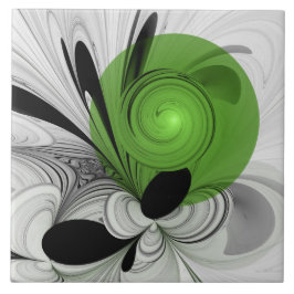 Abstract Black and White with Green Fractal Art Fliese