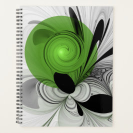 Abstract Black and White with Green Fractal Art Planer