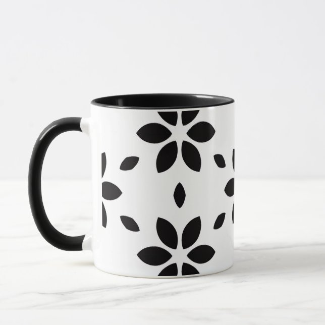 Abstract Black Flower Petals on White Background Tasse (Links)