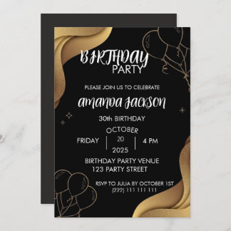 Abstract Black Gold 30th Birthday Invitation Einladung