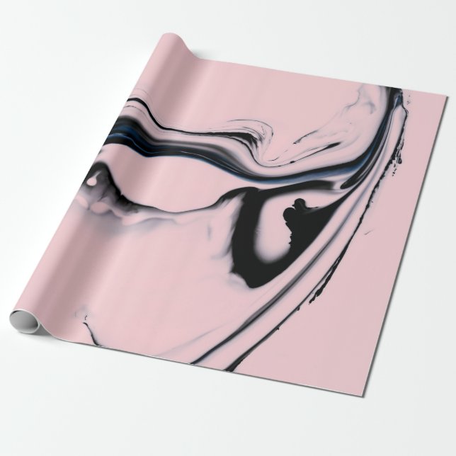 ABSTRACT BLACK PINK PAINT ON PASTEL BACKGROUND GESCHENKPAPIER (Ungerollt)
