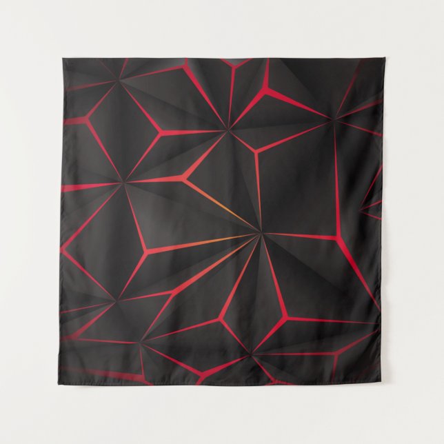 Abstract black polygon red light futuristic techno wandteppich (Vorderseite)