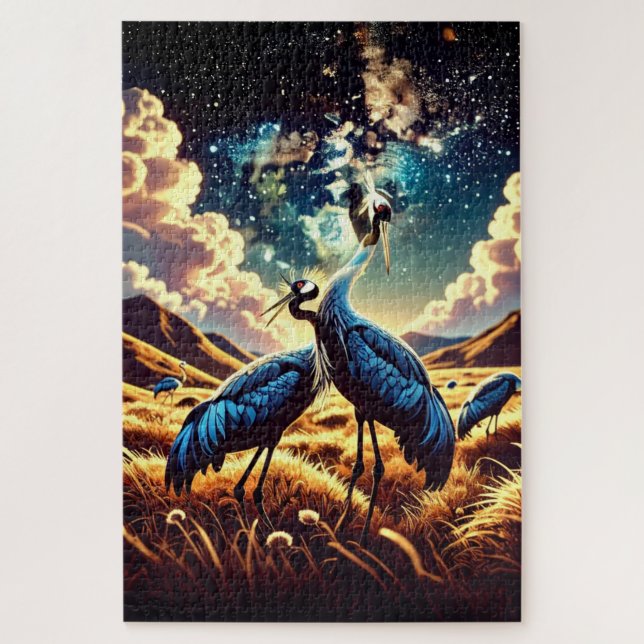 Abstract Blue Cranes – Artistic Nature Scene Puzzle (Vertikal)