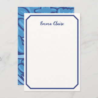 Abstract Blue Floral Patterned Note Card Mitteilungskarte