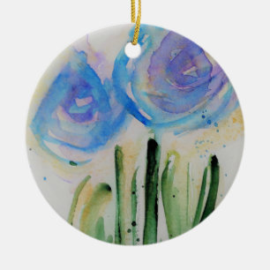 Abstract Blue Flowers Keramik Ornament