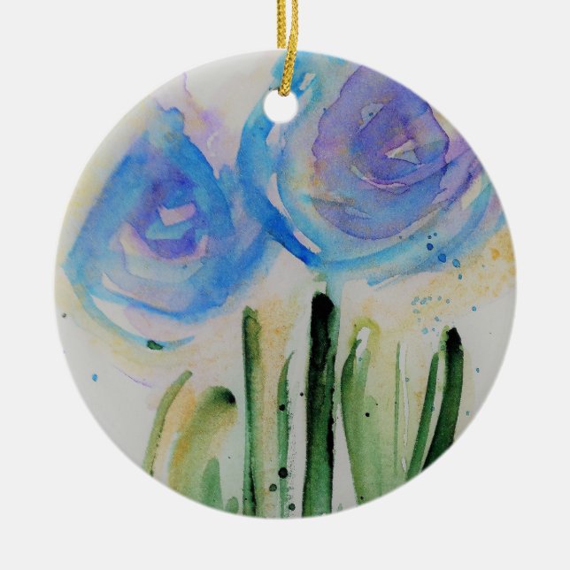 Abstract Blue Flowers Keramik Ornament (Vorne)