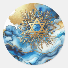 Abstract Blue Gold Contemporary Star Of David Runder Aufkleber