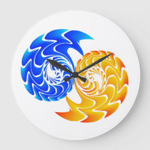 Abstract Blue Gold Yin Yang Fishes Balance Große Wanduhr