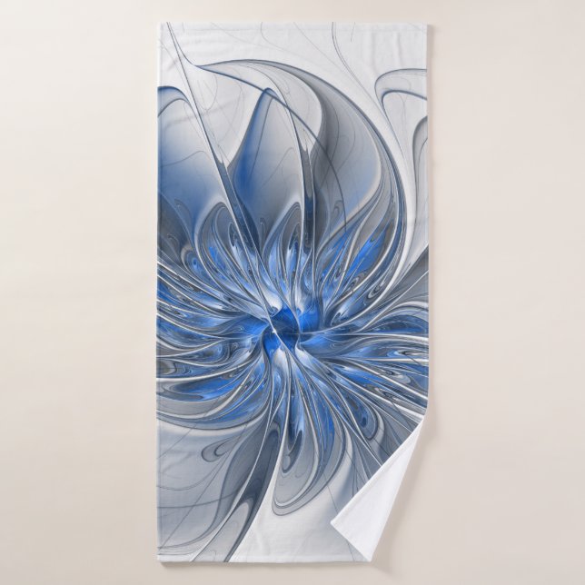 Abstract Blue Gray Watercolor Fractal Art Flower Badehandtuch (Badehandtuch)