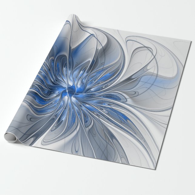 Abstract Blue Gray Watercolor Fractal Art Flower Geschenkpapier (Ungerollt)