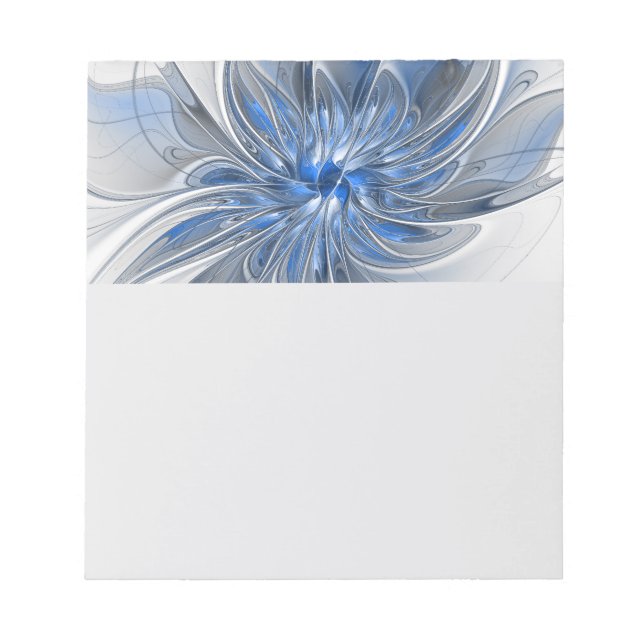 Abstract Blue Gray Watercolor Fractal Art Flower Notizblock (Vorderseite)