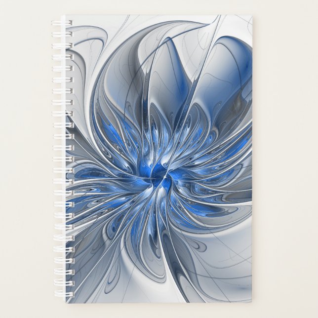 Abstract Blue Gray Watercolor Fractal Art Flower Planer (Vorderseite)
