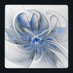 Abstract Blue Gray Watercolor Fractal Art Flower Quadratische Wanduhr<br><div class="desc">A unique fantasy flower with shades of blue and gray,  abstract and elegant.
Design for your square acrylic wall clock and more.</div>
