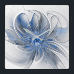 Abstract Blue Gray Watercolor Fractal Art Flower Quadratische Wanduhr<br><div class="desc">A unique fantasy flower with shades of blue and gray,  abstract and elegant.
Design for your square acrylic wall clock and more.</div>