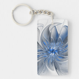 Abstract Blue Gray Watercolor Fractal Art Flower Schlüsselanhänger