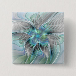 Abstract Blue Green Butterfly Fantasy Fractal Art Button